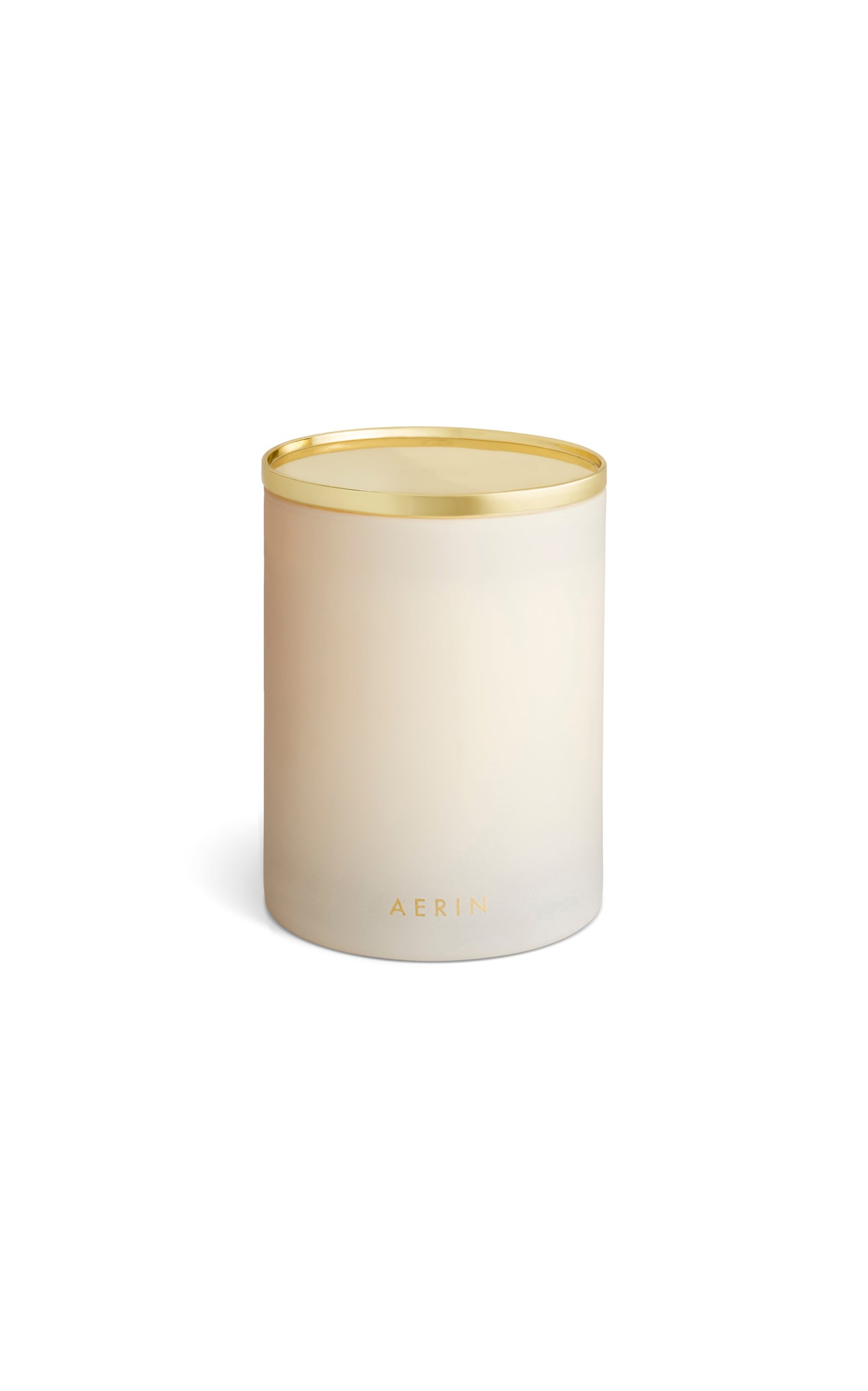White candle with gold lid on a white background
