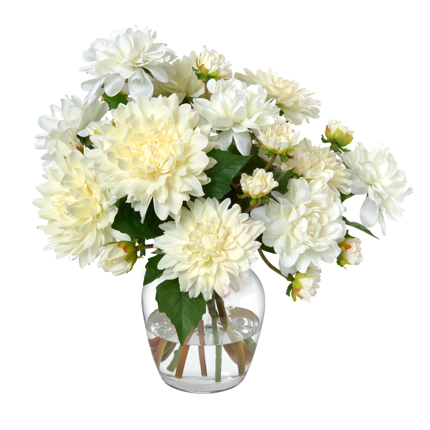 Cream Dahlias in Glass Vase- Diane James Home | Faux Floral Couture Handmade In The USA