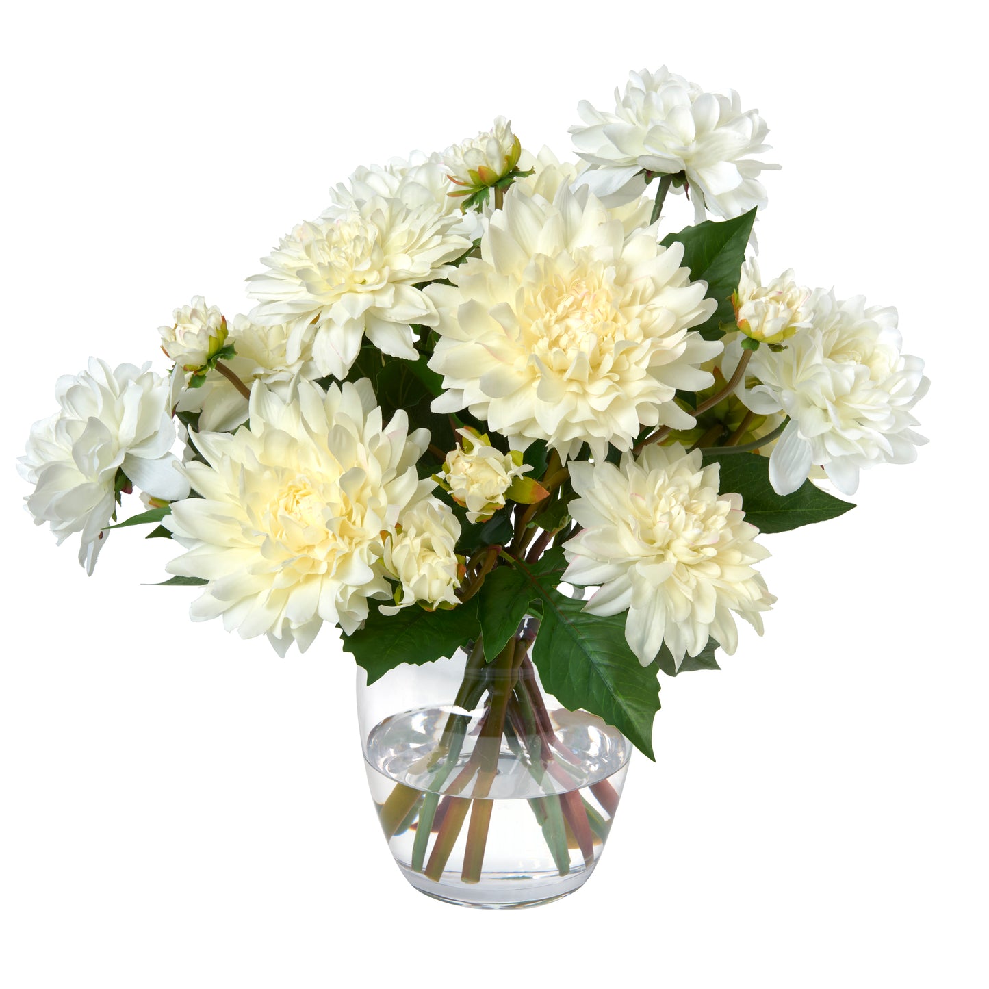 Cream Dahlias in Glass Vase- Diane James Home | Faux Floral Couture Handmade In The USA