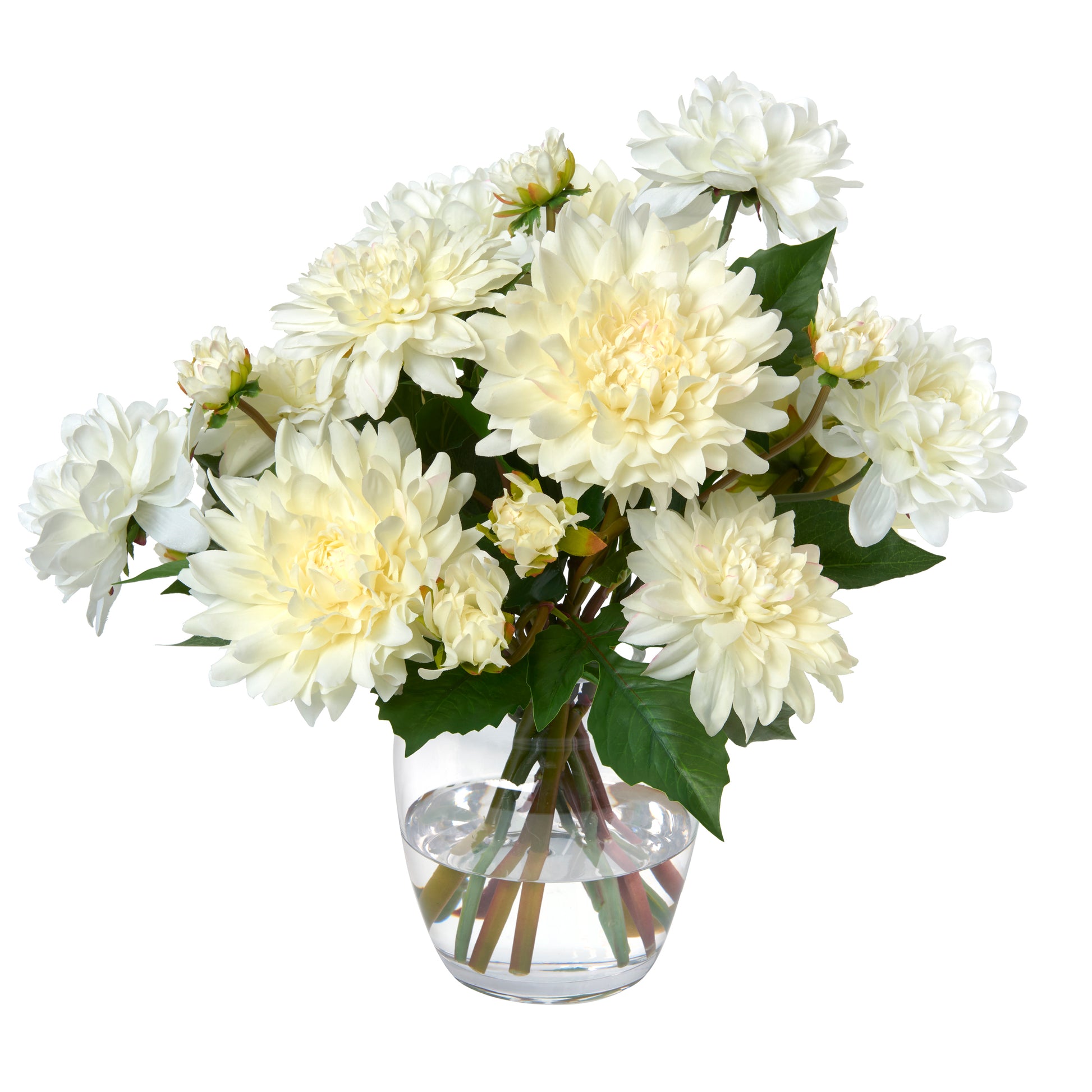 Cream Dahlias in Glass Vase- Diane James Home | Faux Floral Couture Handmade In The USA