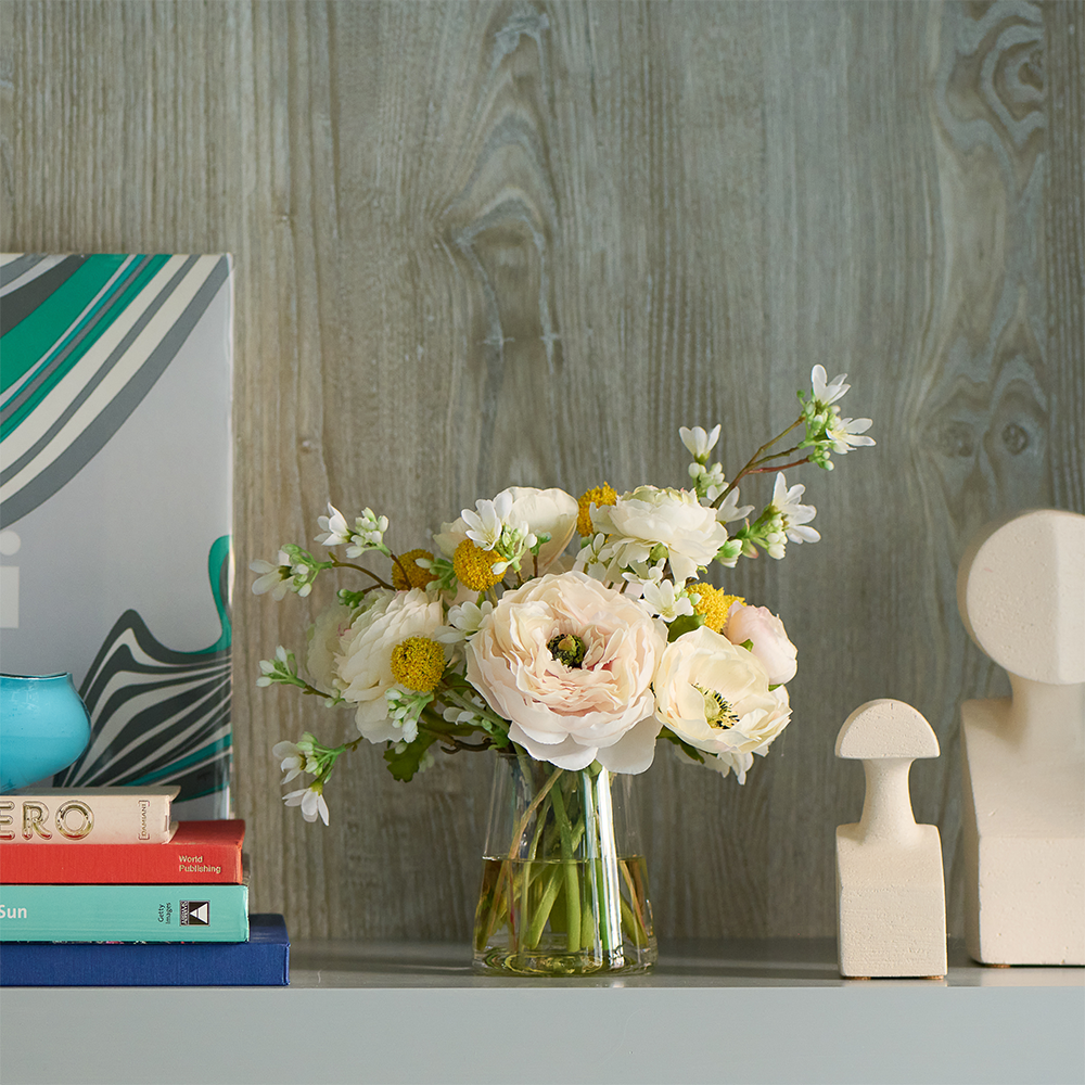 Anemones and Ranunculus in Glass Vase- Diane James Home | Faux Floral Couture Handmade In The USA