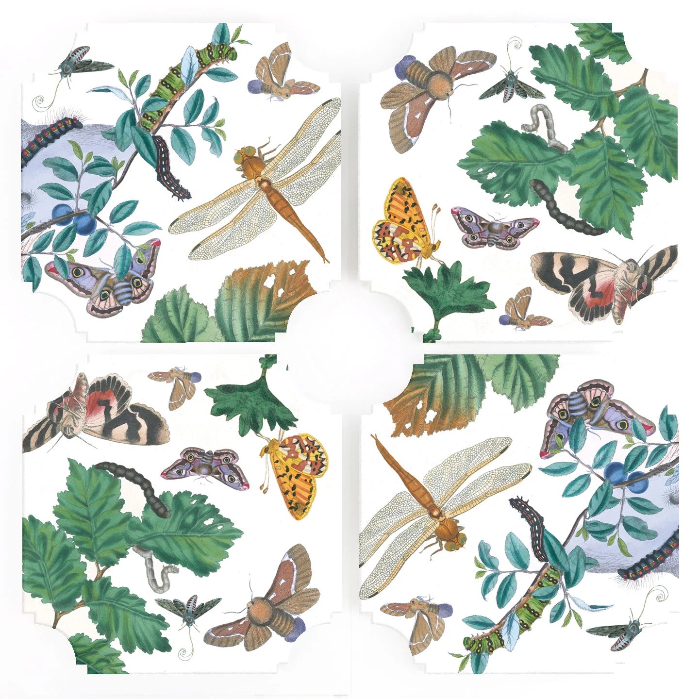 Reprotique English Botanical and Moth Coasters - Set of 4- Diane James Home | Faux Floral Couture Handmade In The USA