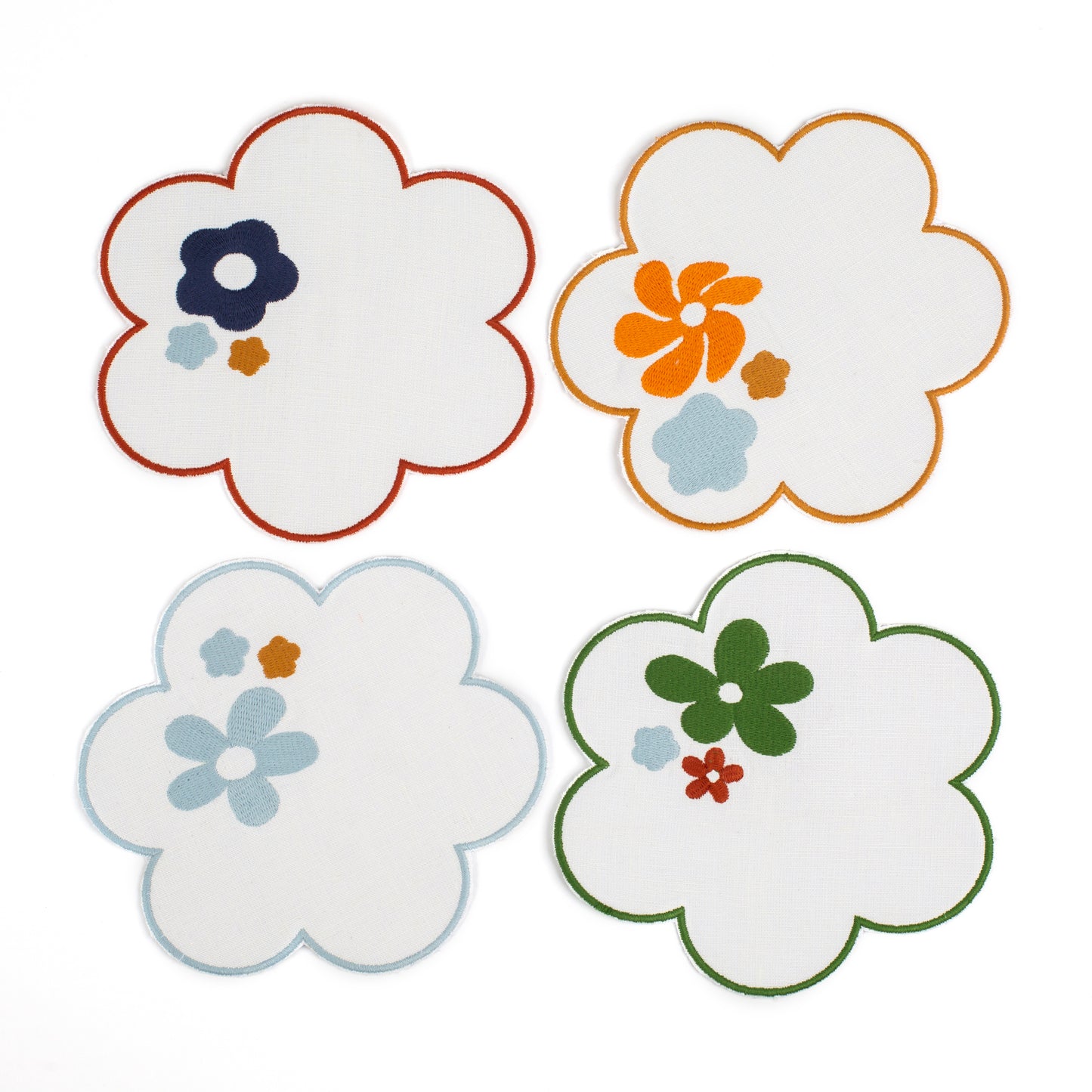 Misette Floral Embroidered Linen Coasters - Set of 4- Diane James Home | Faux Floral Couture Handmade In The USA