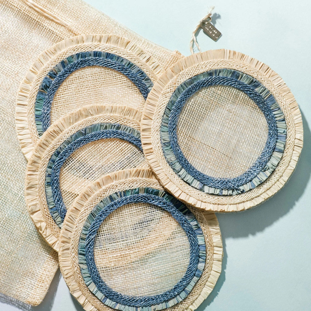 Joanna Buchanan Ruffle Edge Straw Coasters - Indigo- Diane James Home | Faux Floral Couture Handmade In The USA