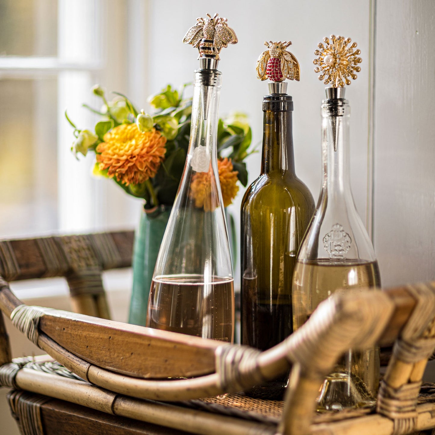 Joanna Buchanan Sparkle Bee Wine Stopper- Diane James Home | Faux Floral Couture Handmade In The USA