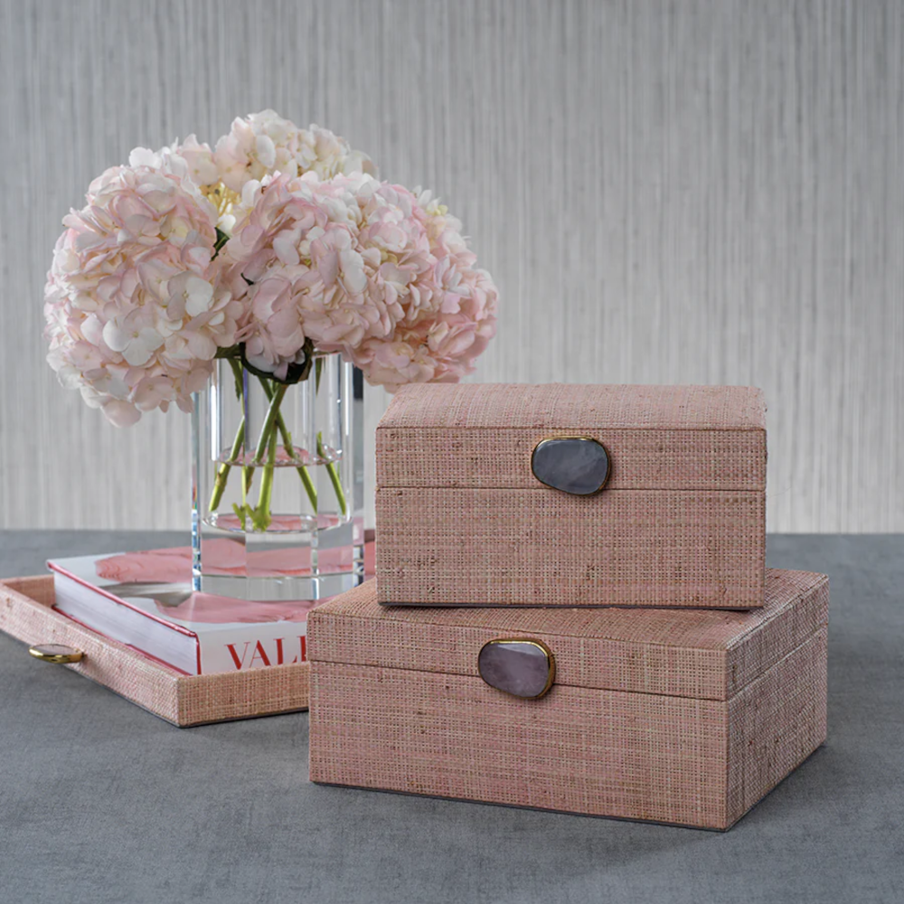 Zodax Small Raffia Palm Box - Blush- Diane James Home | Faux Floral Couture Handmade In The USA