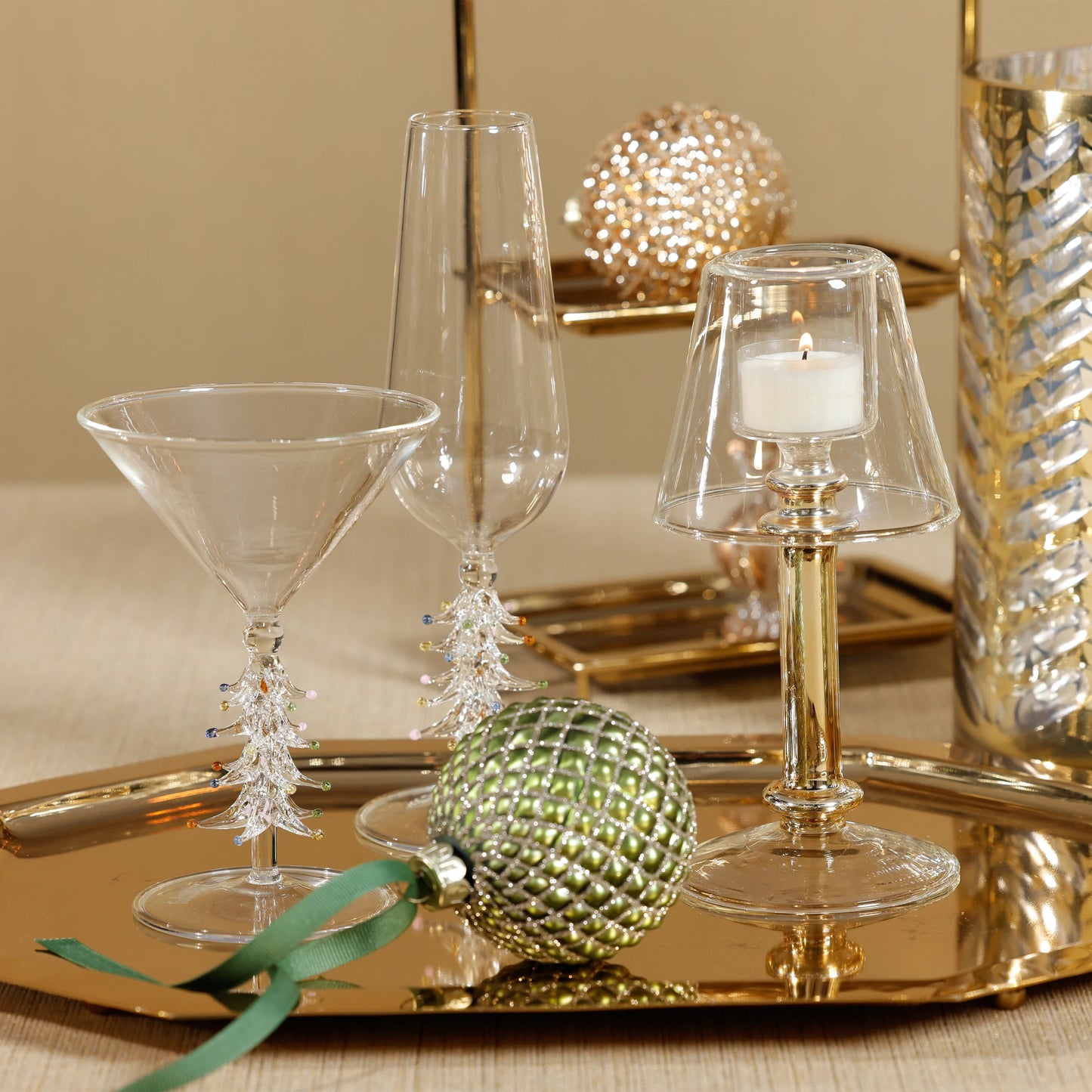 Zodax Treetop Cheers Champagne Flutes - Set of 4- Diane James Home | Faux Floral Couture Handmade In The USA