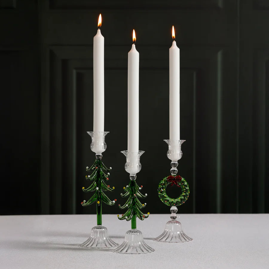Zodax Holiday Wreath Taper Candle Holder - Set of 4- Diane James Home | Faux Floral Couture Handmade In The USA
