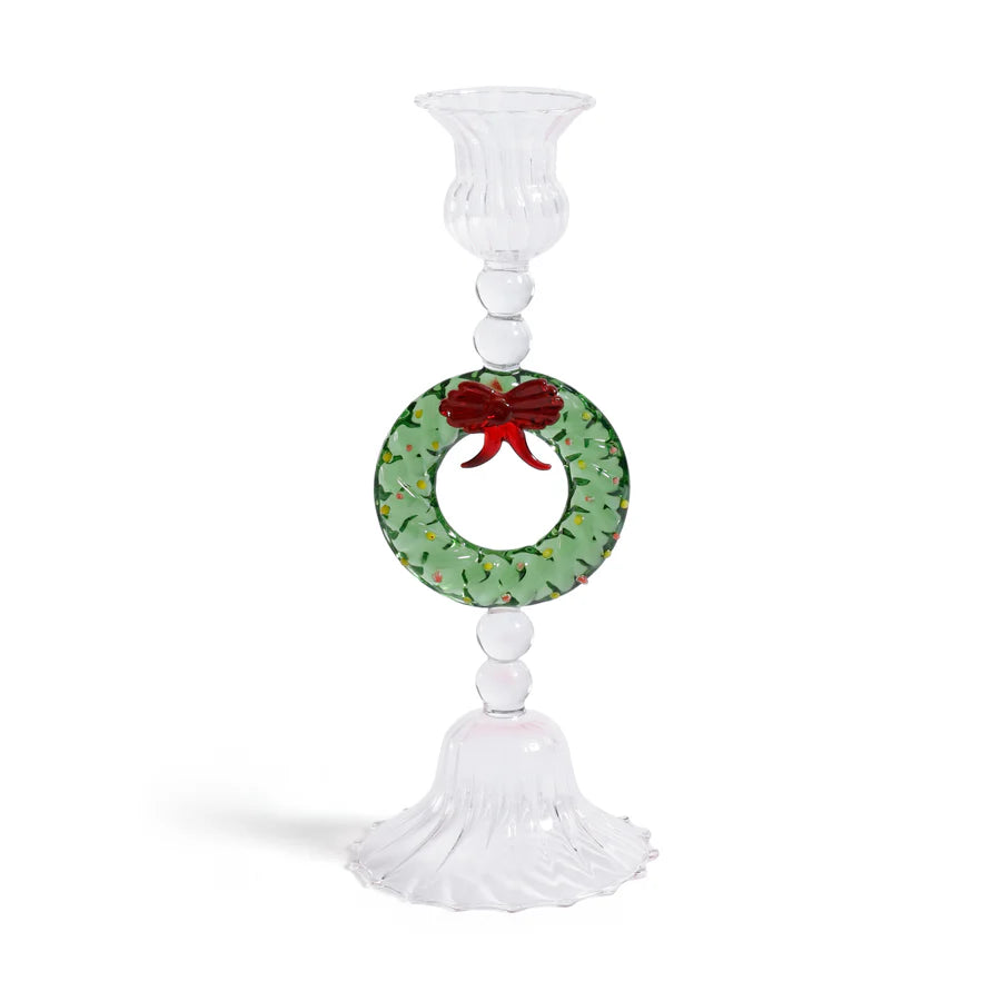Zodax Holiday Wreath Taper Candle Holder - Set of 4- Diane James Home | Faux Floral Couture Handmade In The USA