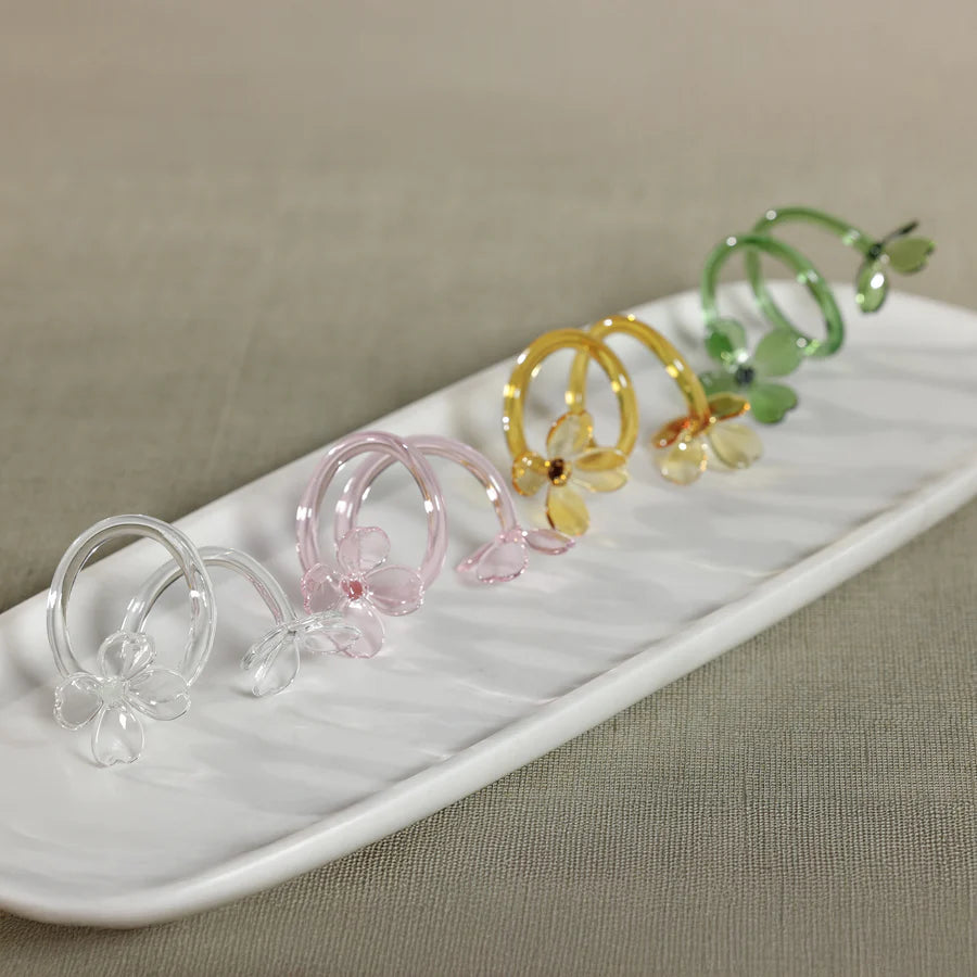 Botanica Glass Flower Napkin Rings, Set of 4 - Pink