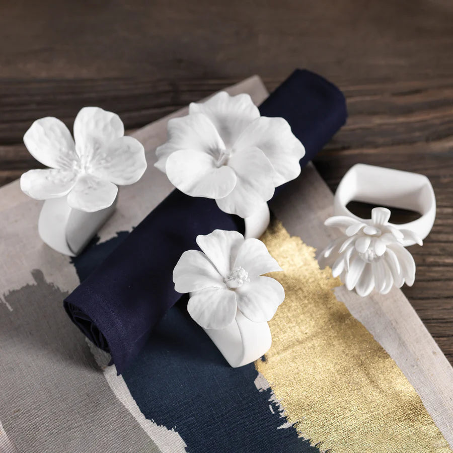 Zodax Assorted Bone China Flower Napkin Rings, Set of 4- Diane James Home | Faux Floral Couture Handmade In The USA