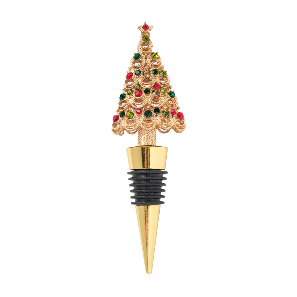 Joanna Buchanan Christmas Tree Wine Stopper, Gold- Diane James Home | Faux Floral Couture Handmade In The USA