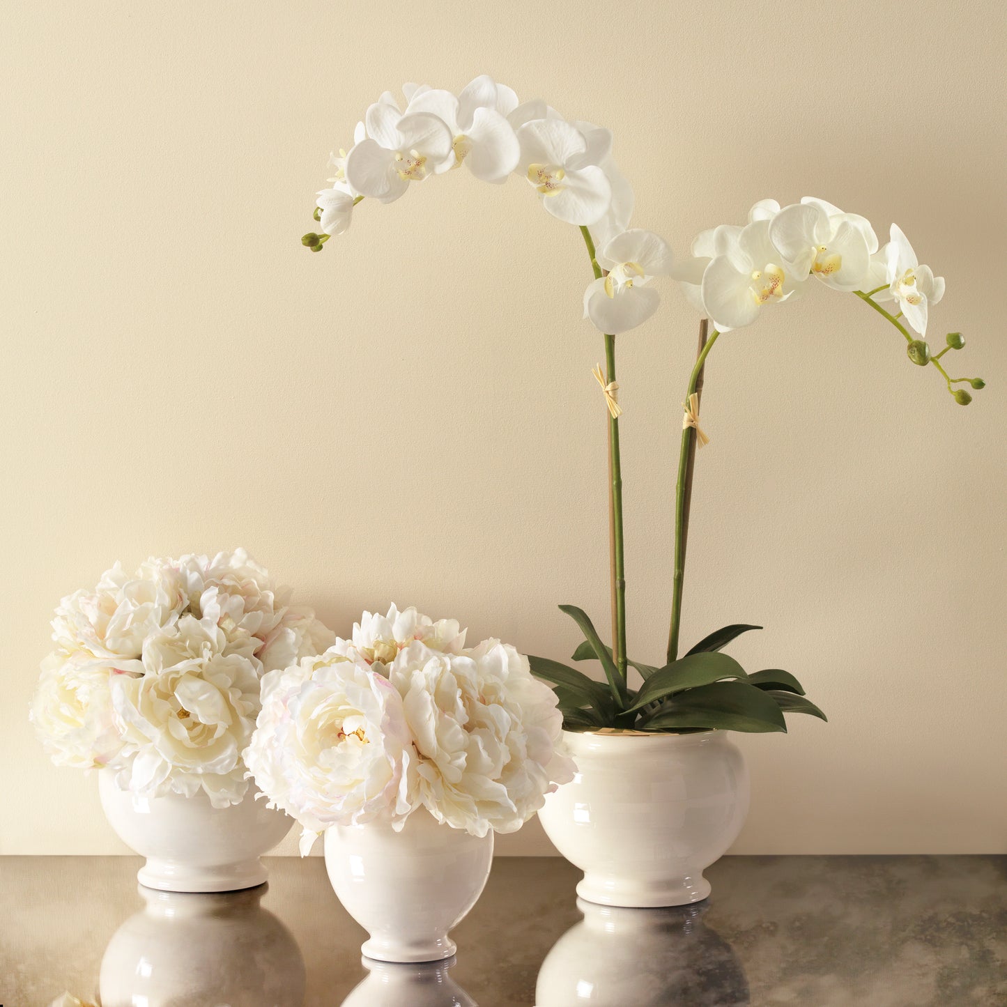 Cream Peonies in Siena Cachepot- Diane James Home | Faux Floral Couture Handmade In The USA