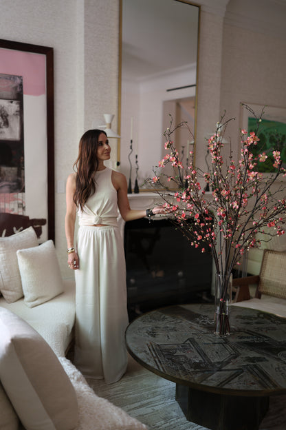 Quince Branches in Tall Glass Vase- Diane James Home | Faux Floral Couture Handmade In The USA