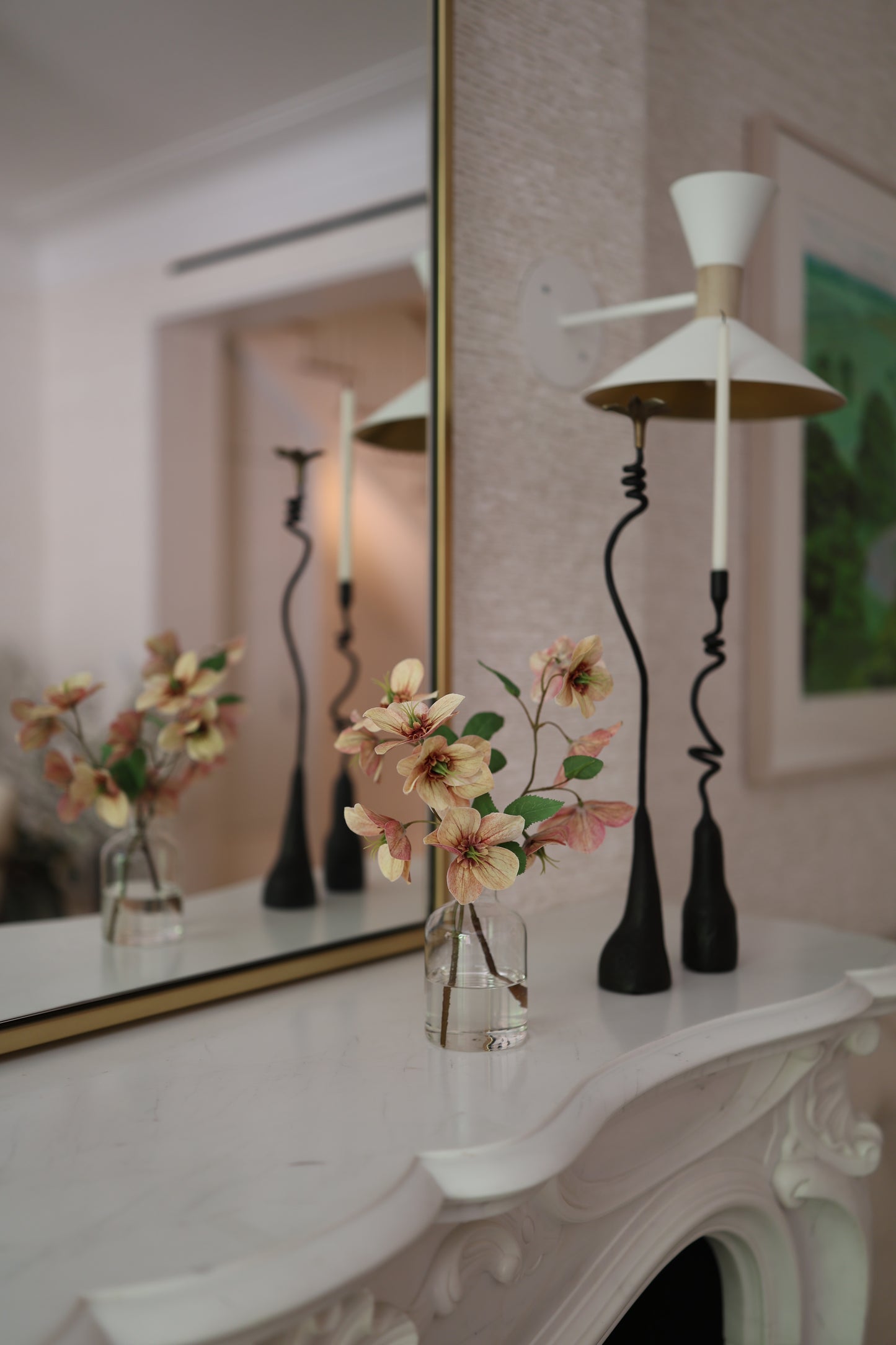 Hellebores in Glass Bottle Bud Vase- Diane James Home | Faux Floral Couture Handmade In The USA