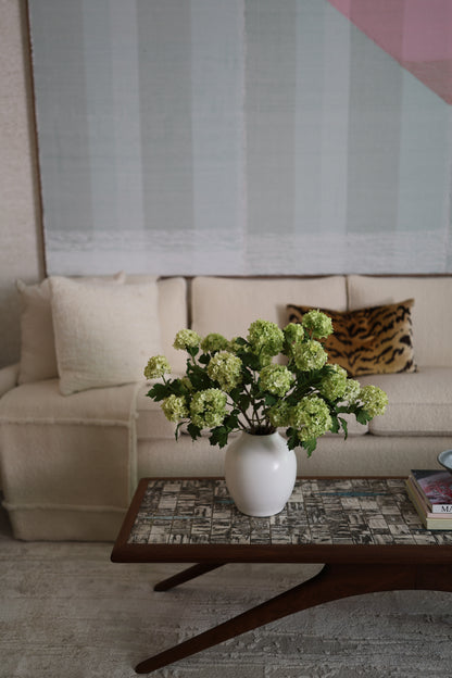 Green Snowballs in White Ceramic Vase- Diane James Home | Faux Floral Couture Handmade In The USA