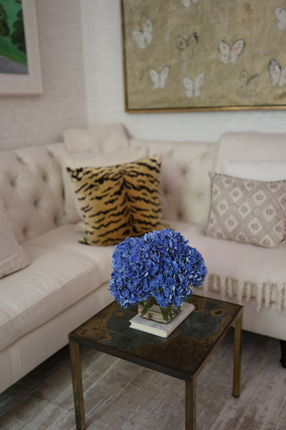 Blue Hydrangeas in Glass Cube- Diane James Home | Faux Floral Couture Handmade In The USA