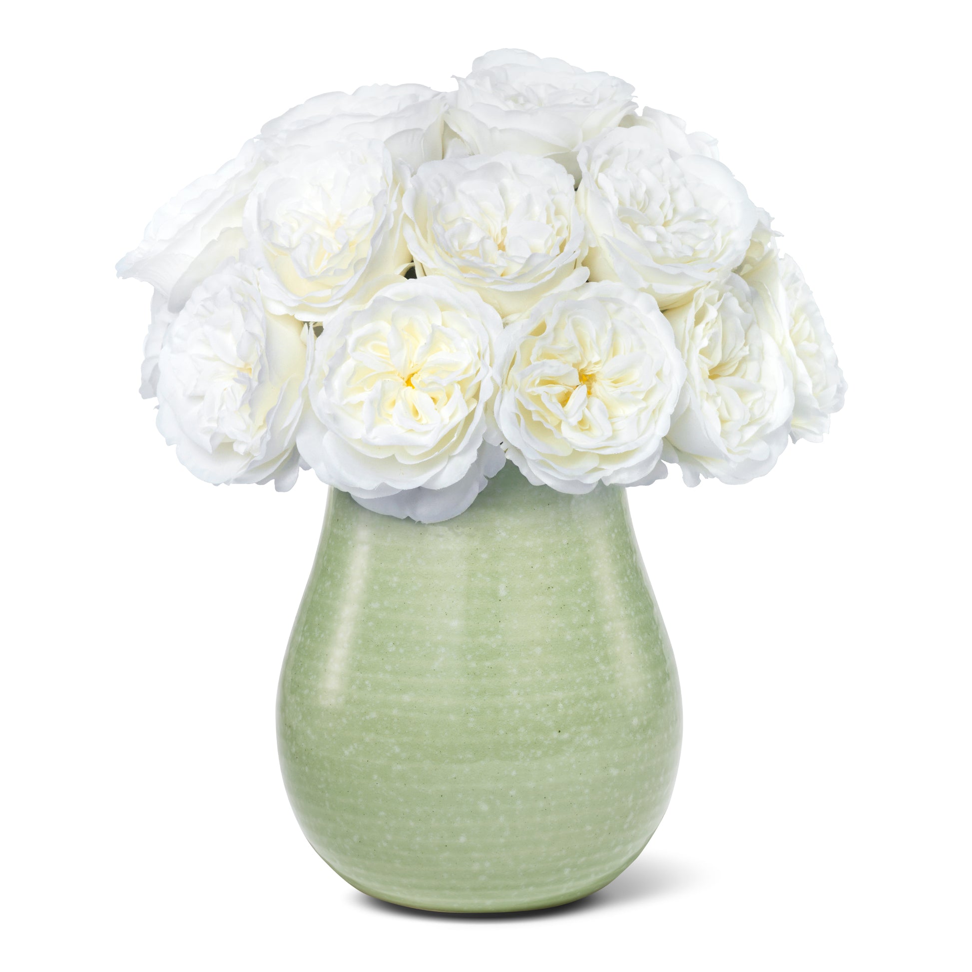White Cottage Roses in Romina Vase, Sage- Diane James Home | Faux Floral Couture Handmade In The USA