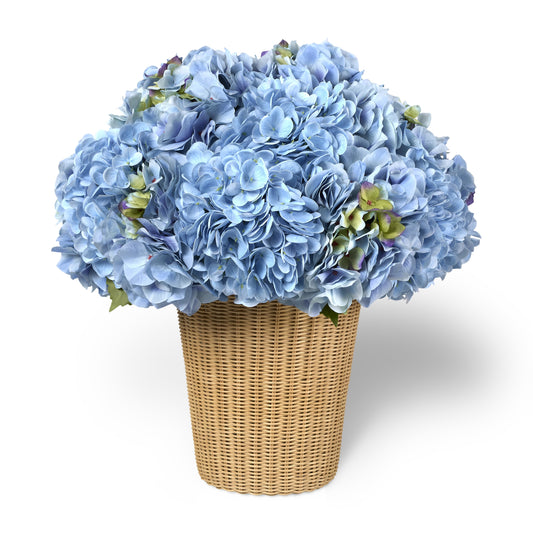Blue Hydrangea in Freya Large Vase, Natural- Diane James Home | Faux Floral Couture Handmade In The USA