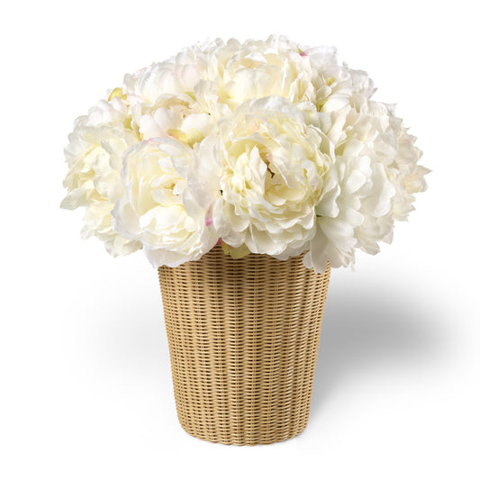 Cream Peony in Freya Large Vase, Natural- Diane James Home | Faux Floral Couture Handmade In The USA