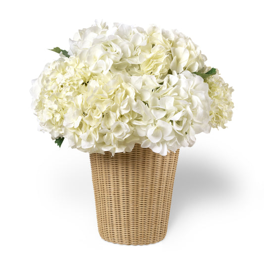 White Hydrangea in Freya Large Vase, Natural- Diane James Home | Faux Floral Couture Handmade In The USA