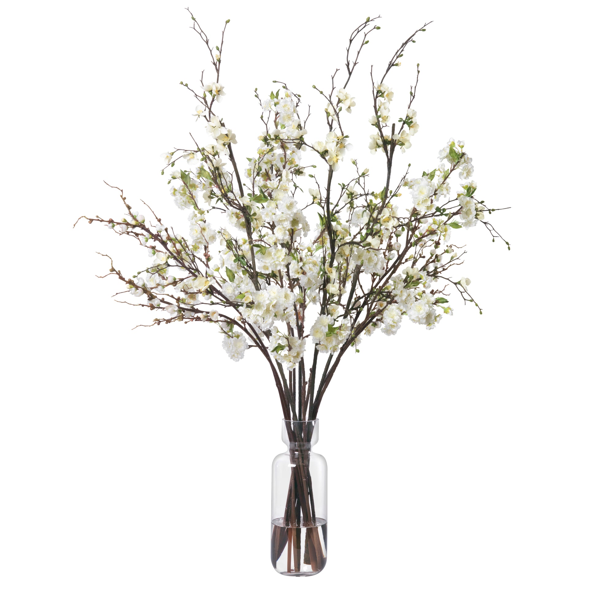 White Cherry and Quince Branches in Glass Vase - Pre-Order- Diane James Home | Faux Floral Couture Handmade In The USA