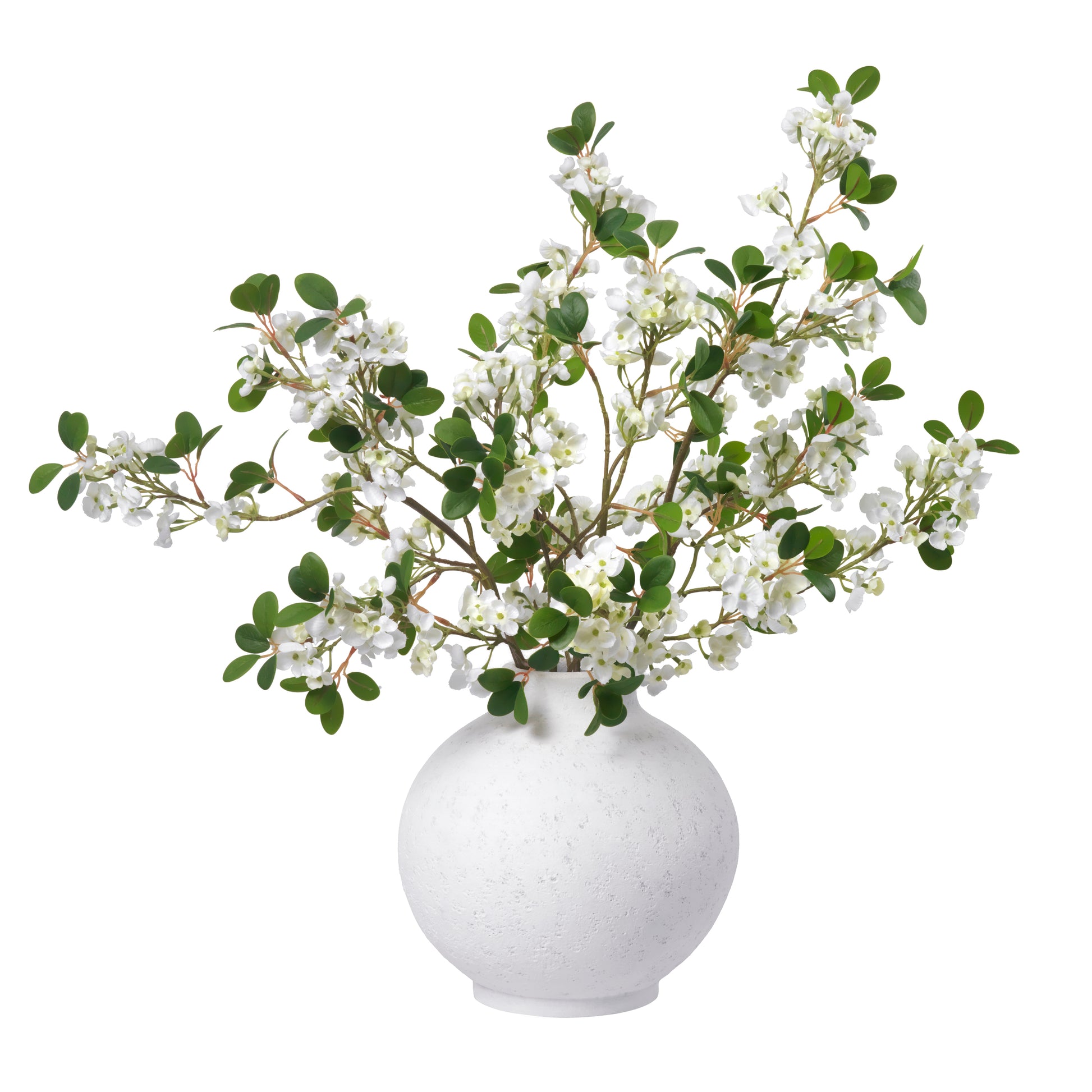 White Blossoms in White Round Vase - Limited Edition- Diane James Home | Faux Floral Couture Handmade In The USA