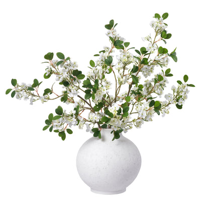 White Blossoms in White Round Vase - Limited Edition- Diane James Home | Faux Floral Couture Handmade In The USA