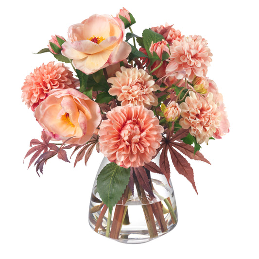 Dahlias in Glass Vase- Diane James Home | Faux Floral Couture Handmade In The USA