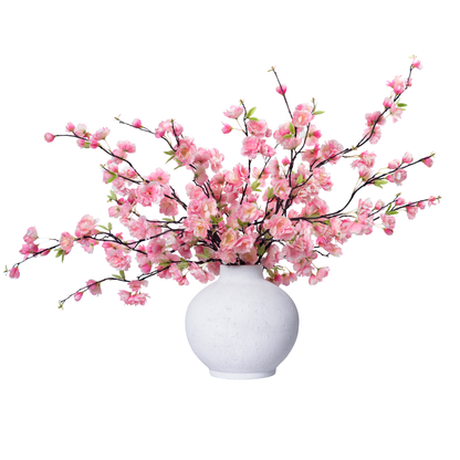 Pink Cherry Blossoms in Round Vase - Limited Edition- Diane James Home | Faux Floral Couture Handmade In The USA