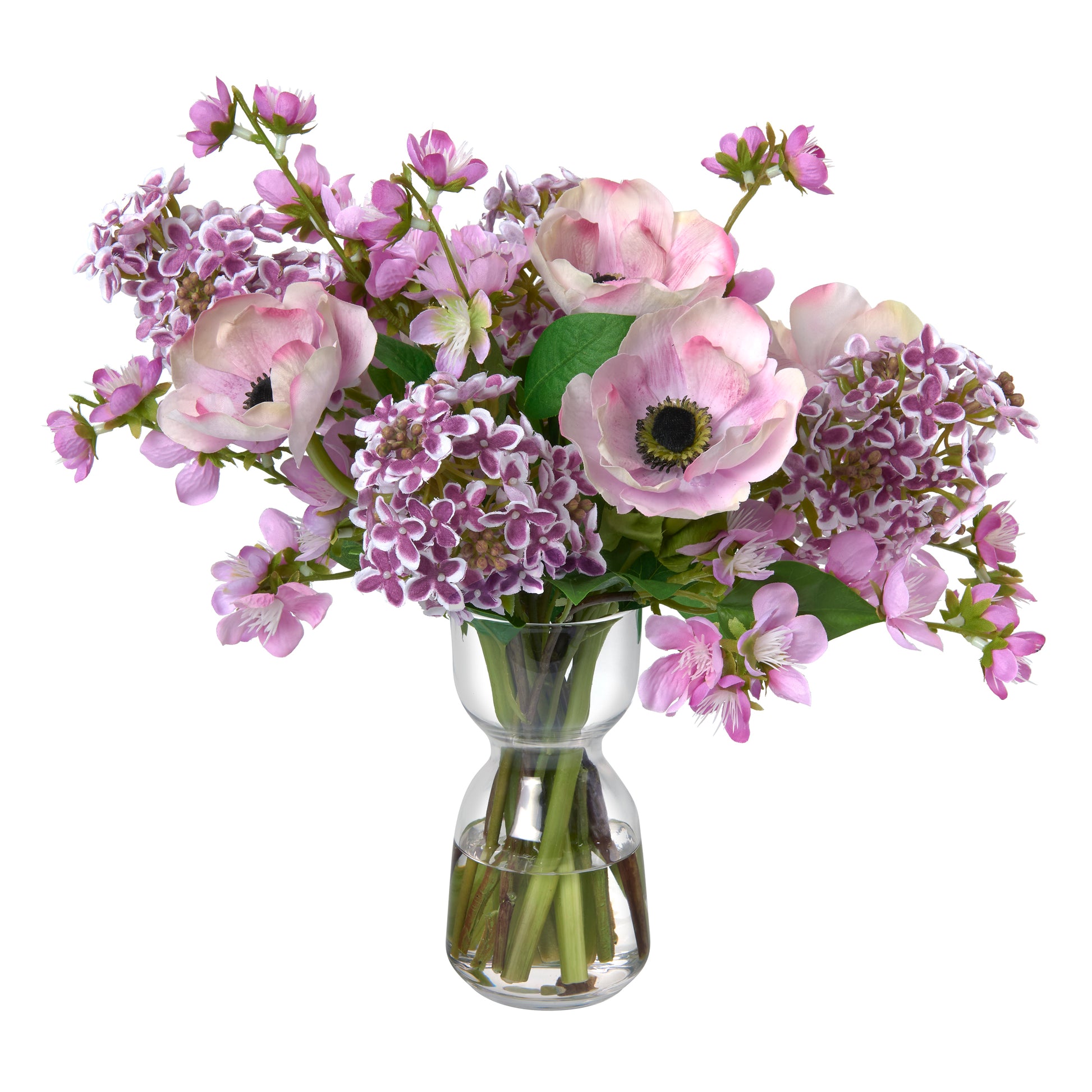 Lilacs and Anemones in Glass Vase- Diane James Home | Faux Floral Couture Handmade In The USA