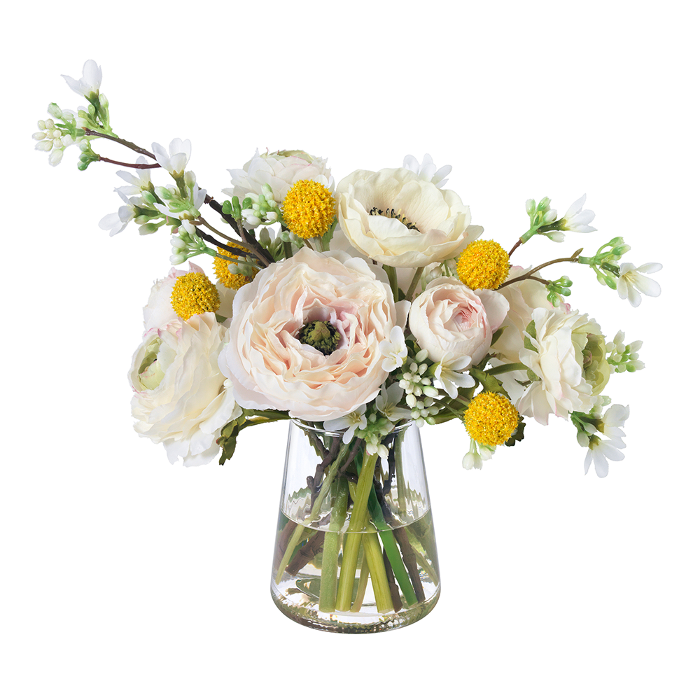 Anemones and Ranunculus in Glass Vase- Diane James Home | Faux Floral Couture Handmade In The USA