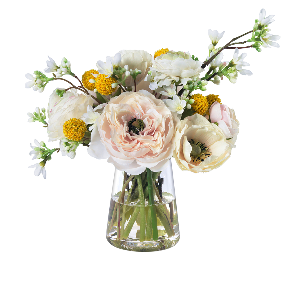 Anemones and Ranunculus in Glass Vase- Diane James Home | Faux Floral Couture Handmade In The USA