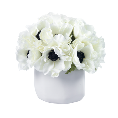 Anemones in Matte White Vase- Diane James Home | Faux Floral Couture Handmade In The USA