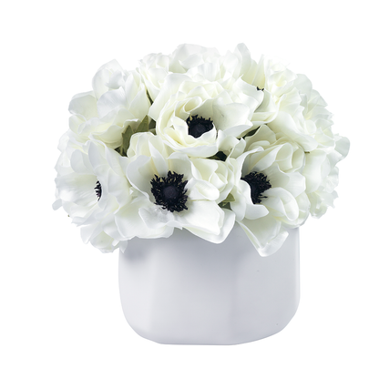 Anemones in Matte White Vase- Diane James Home | Faux Floral Couture Handmade In The USA