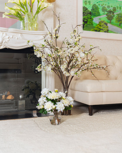 White Cherry and Quince Branches in Glass Vase- Diane James Home | Faux Floral Couture Handmade In The USA