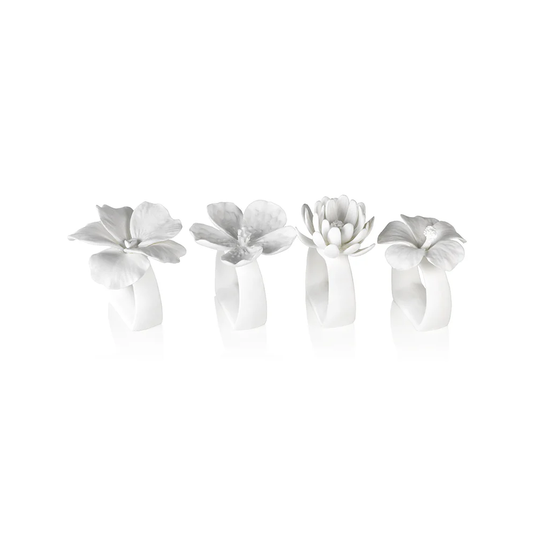 Zodax Assorted Bone China Flower Napkin Rings, Set of 4