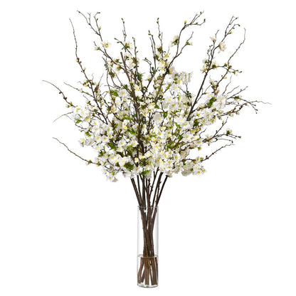 Cherry and Quince Branches in Tall Glass Vase- Diane James Home | Faux Floral Couture Handmade In The USA
