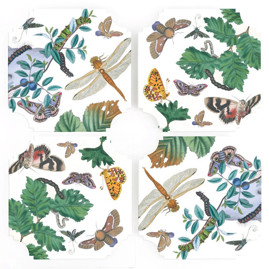 Reprotique English Botanical and Moth Coasters - Set of 4- Diane James Home | Faux Floral Couture Handmade In The USA