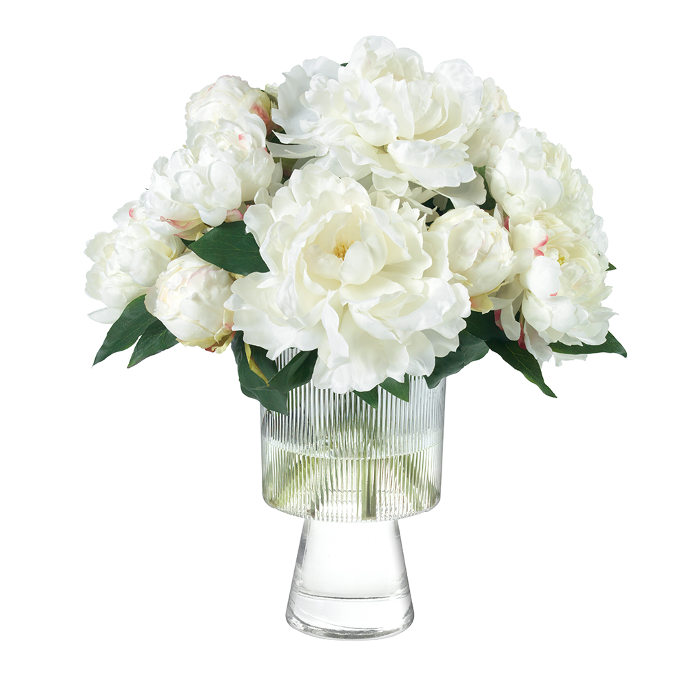 Cream Peonies in Footed Glass Vase- Diane James Home | Faux Floral Couture Handmade In The USA