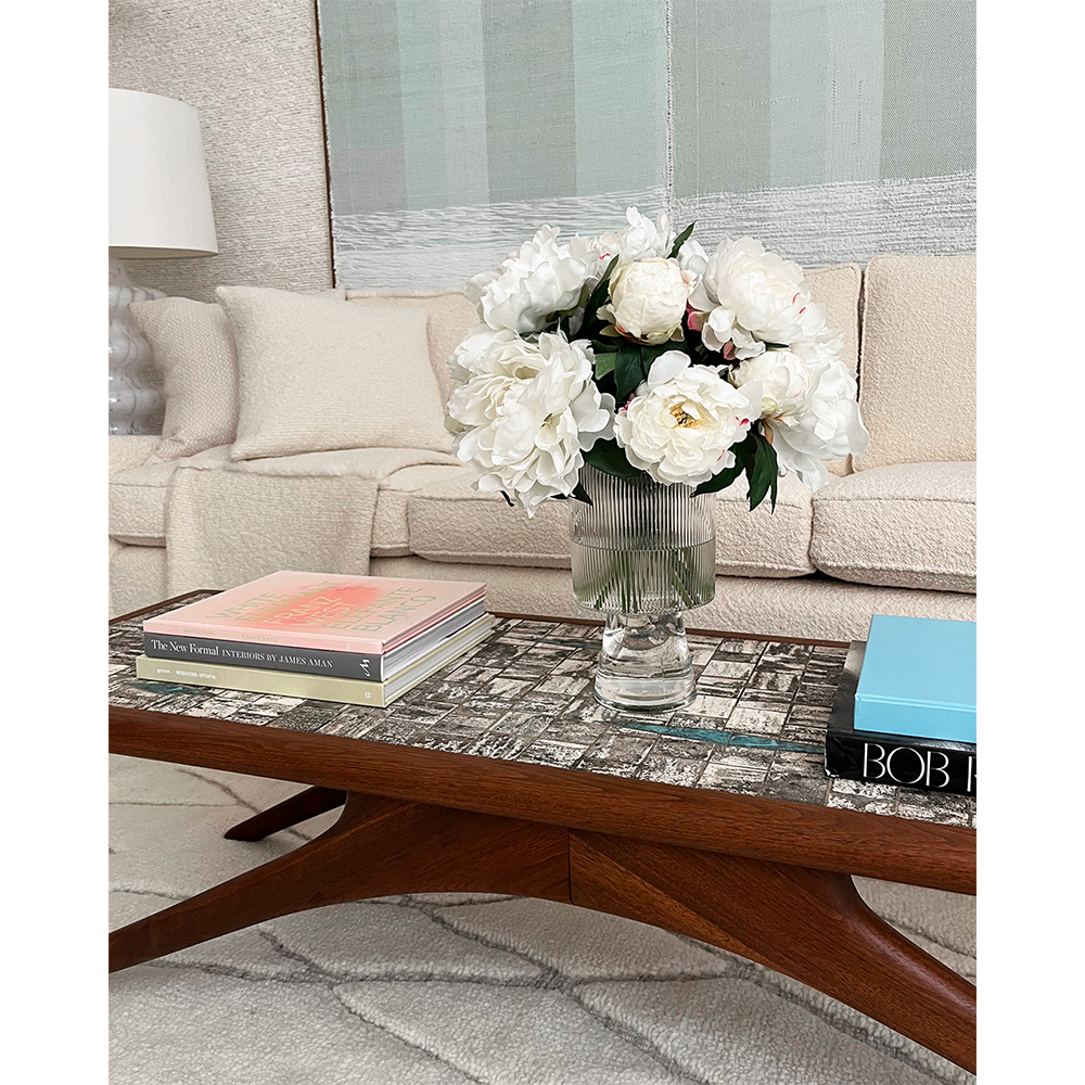 Cream Peonies in Footed Glass Vase- Diane James Home | Faux Floral Couture Handmade In The USA