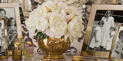 Cream Peonies in Siena Cachepot, Gold- Diane James Home | Faux Floral Couture Handmade In The USA
