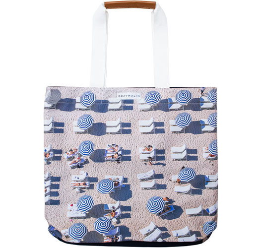 Gray Malin The Navy Striped Umbrellas Tote Bag- Diane James Home | Faux Floral Couture Handmade In The USA