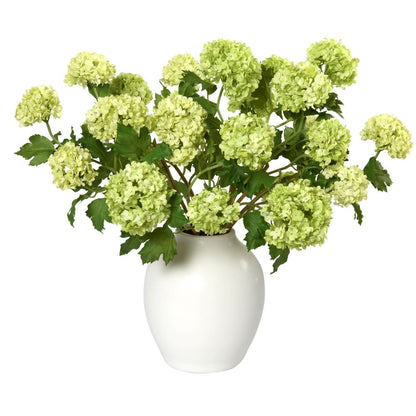 Green Snowballs in White Ceramic Vase- Diane James Home | Faux Floral Couture Handmade In The USA