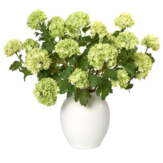 Green Snowballs in White Ceramic Vase- Diane James Home | Faux Floral Couture Handmade In The USA
