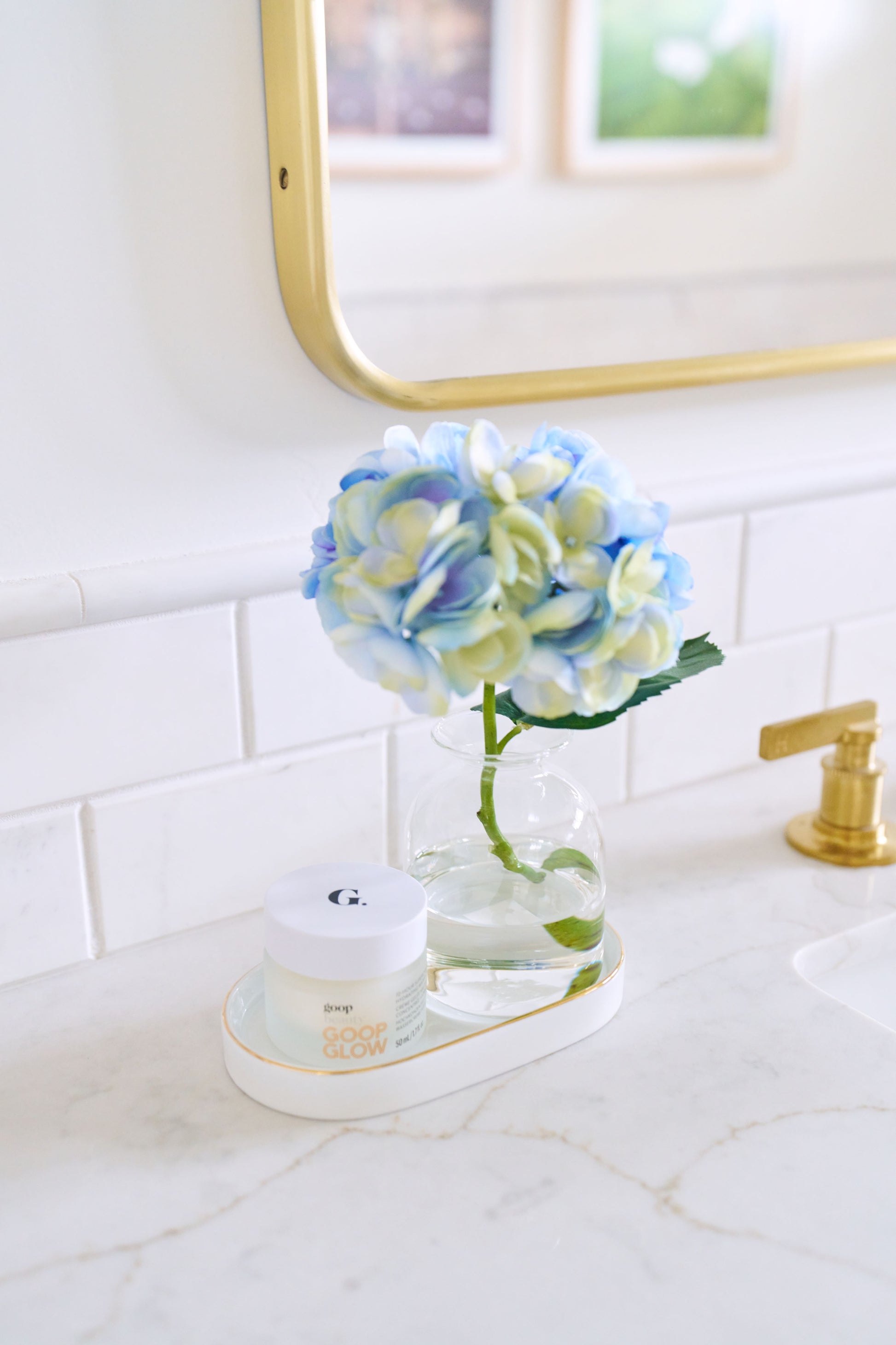 Blue Hydrangea Blossom in Bud Vase- Diane James Home | Faux Floral Couture Handmade In The USA