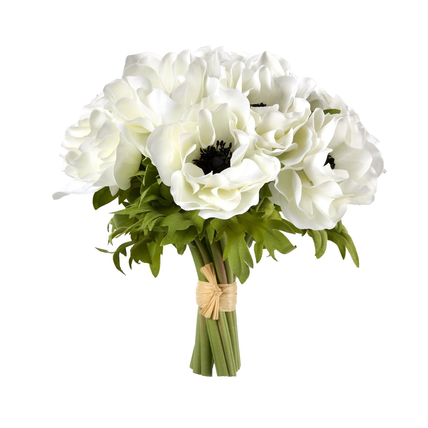 White Anemones in Freya Rattan Pedestal Vase- Diane James Home | Faux Floral Couture Handmade In The USA