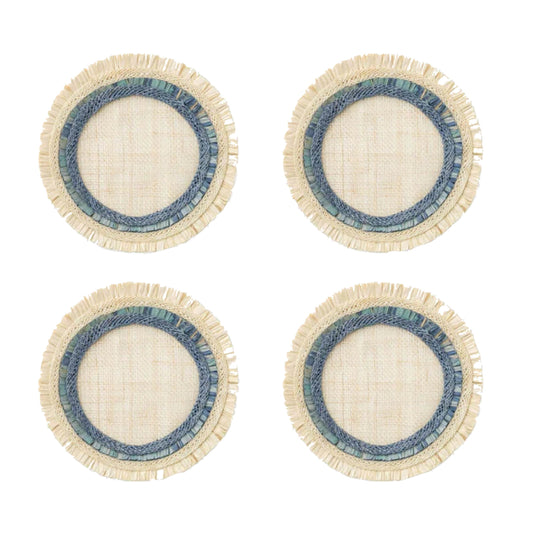 Joanna Buchanan Ruffle Edge Straw Coasters - Indigo- Diane James Home | Faux Floral Couture Handmade In The USA