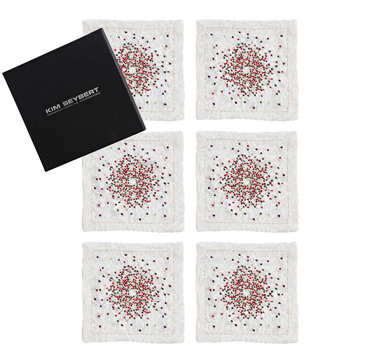 Kim Seybert Starbust Cocktail Napkins in White, Red & Green- Diane James Home | Faux Floral Couture Handmade In The USA
