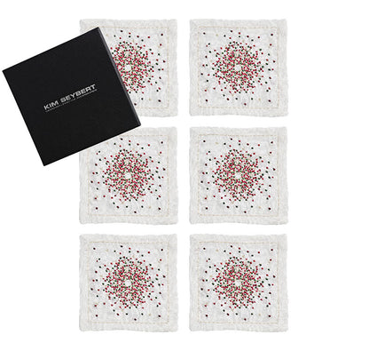 Kim Seybert Starbust Cocktail Napkins in White, Red & Green- Diane James Home | Faux Floral Couture Handmade In The USA